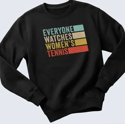 Retro distressed Women's Tennis t-shirt with bold text in light blue and mustard — printed on a unisex sweatshirt