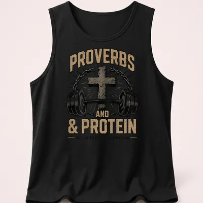 Vintage distressed t-shirt featuring a cross and barbell with inspirational text — printed on a tank top