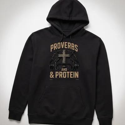 Vintage distressed t-shirt featuring a cross and barbell with inspirational text — printed on a unisex hoodie