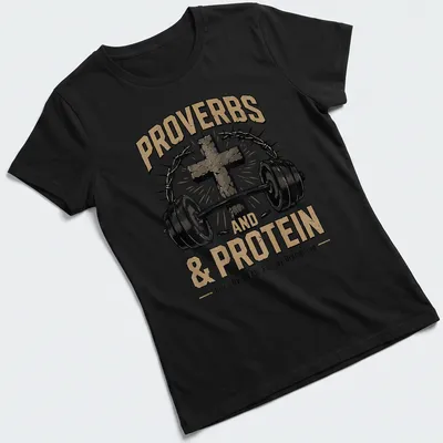 Vintage distressed t-shirt featuring a cross and barbell with inspirational text — printed on a women's shirt