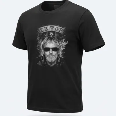 Sketch illustration of Frank Beard with ZZ Top text in black, white, and gray